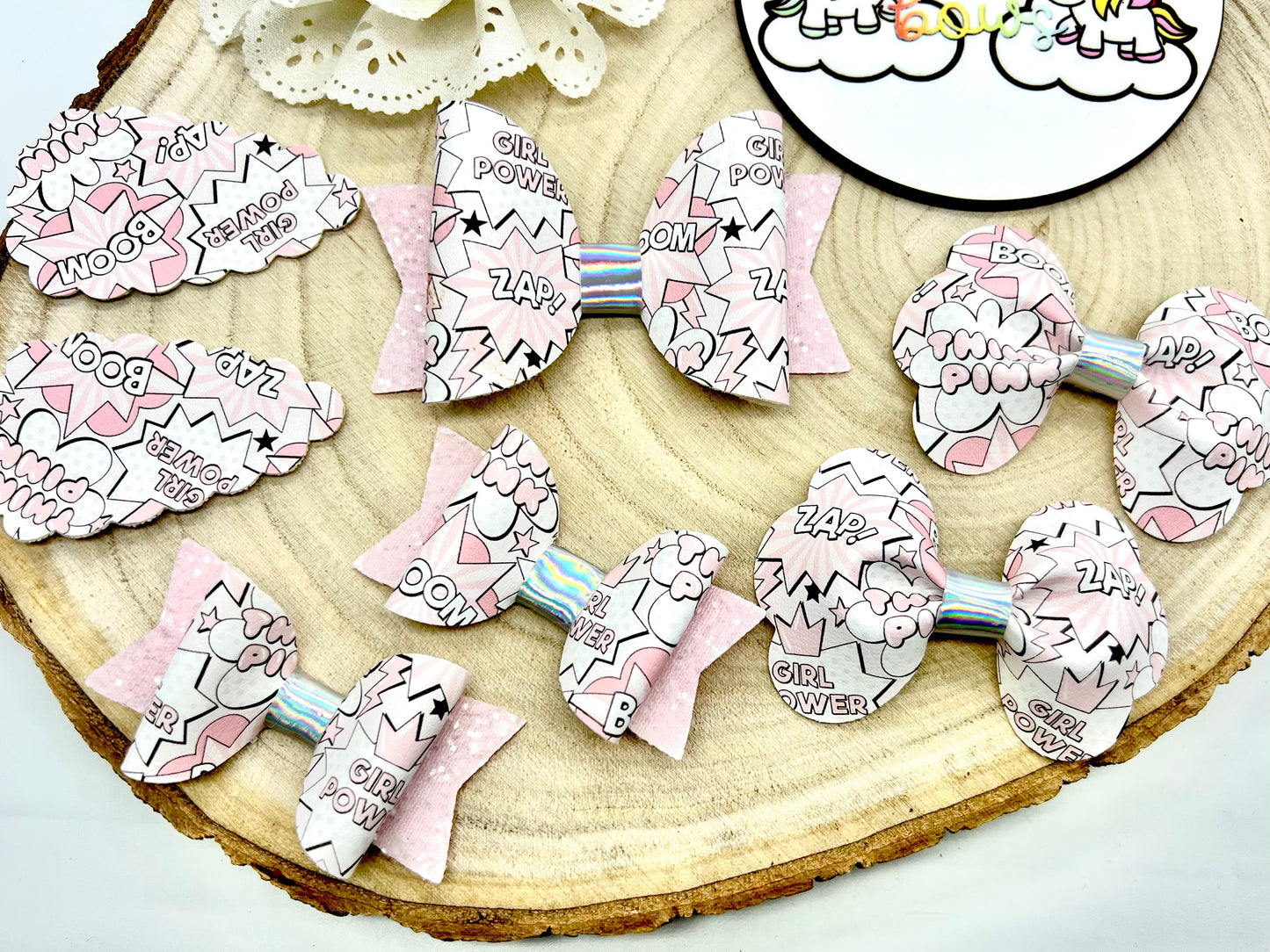 Pink girl power hair accessories - sold individually