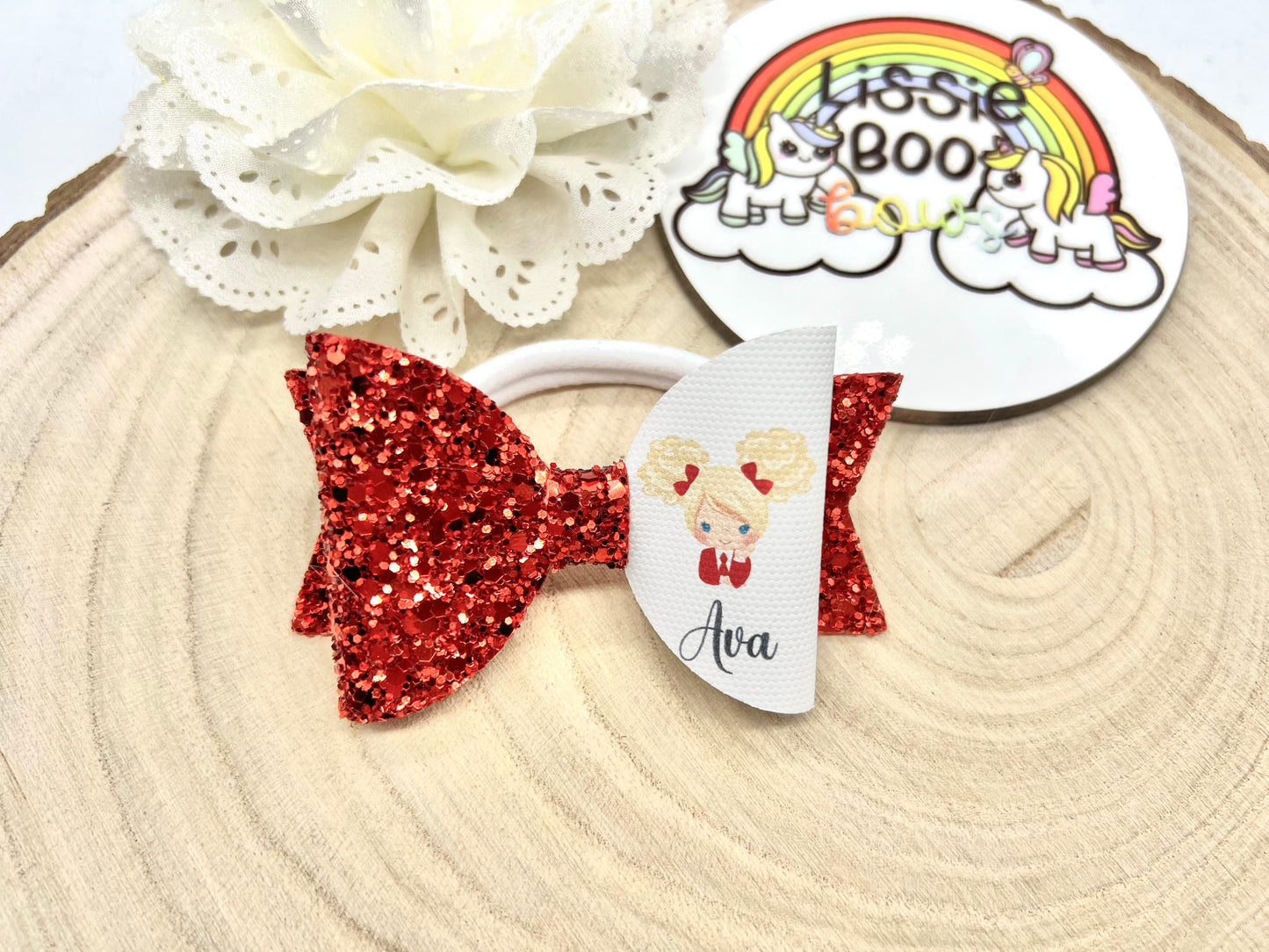 Glitter school girl personalised hair bow 3.5”