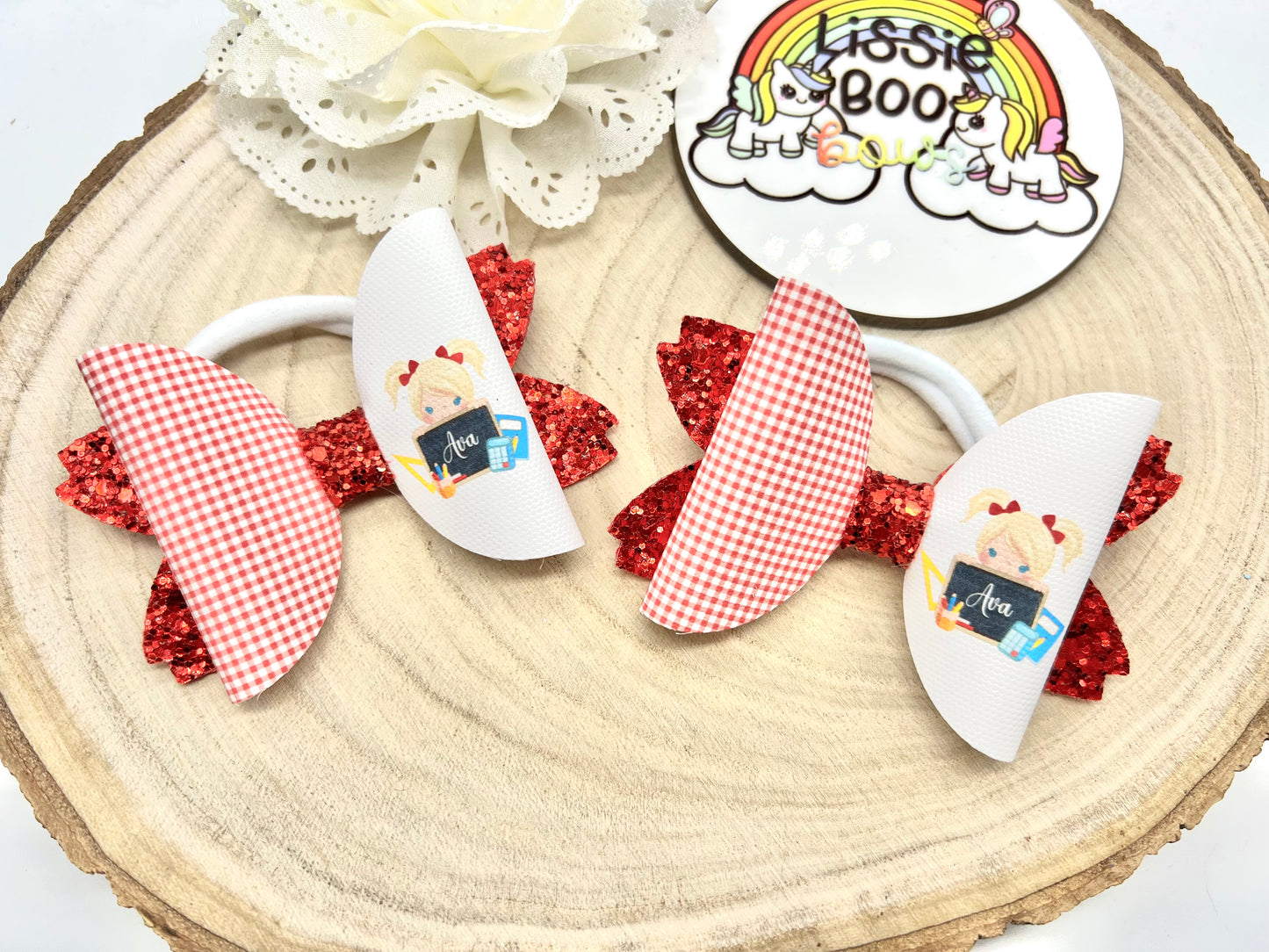Piggytail set of personalised school girl bows
