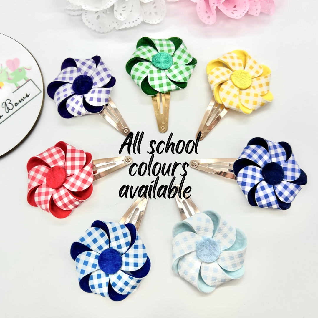 Pinny wheel hair clip - one supplied - all school colours available