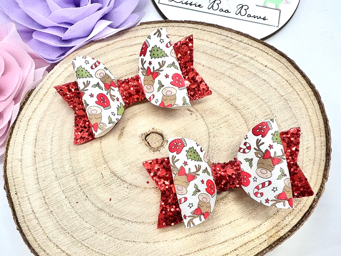 Red reindeer Christmas piggytail bows