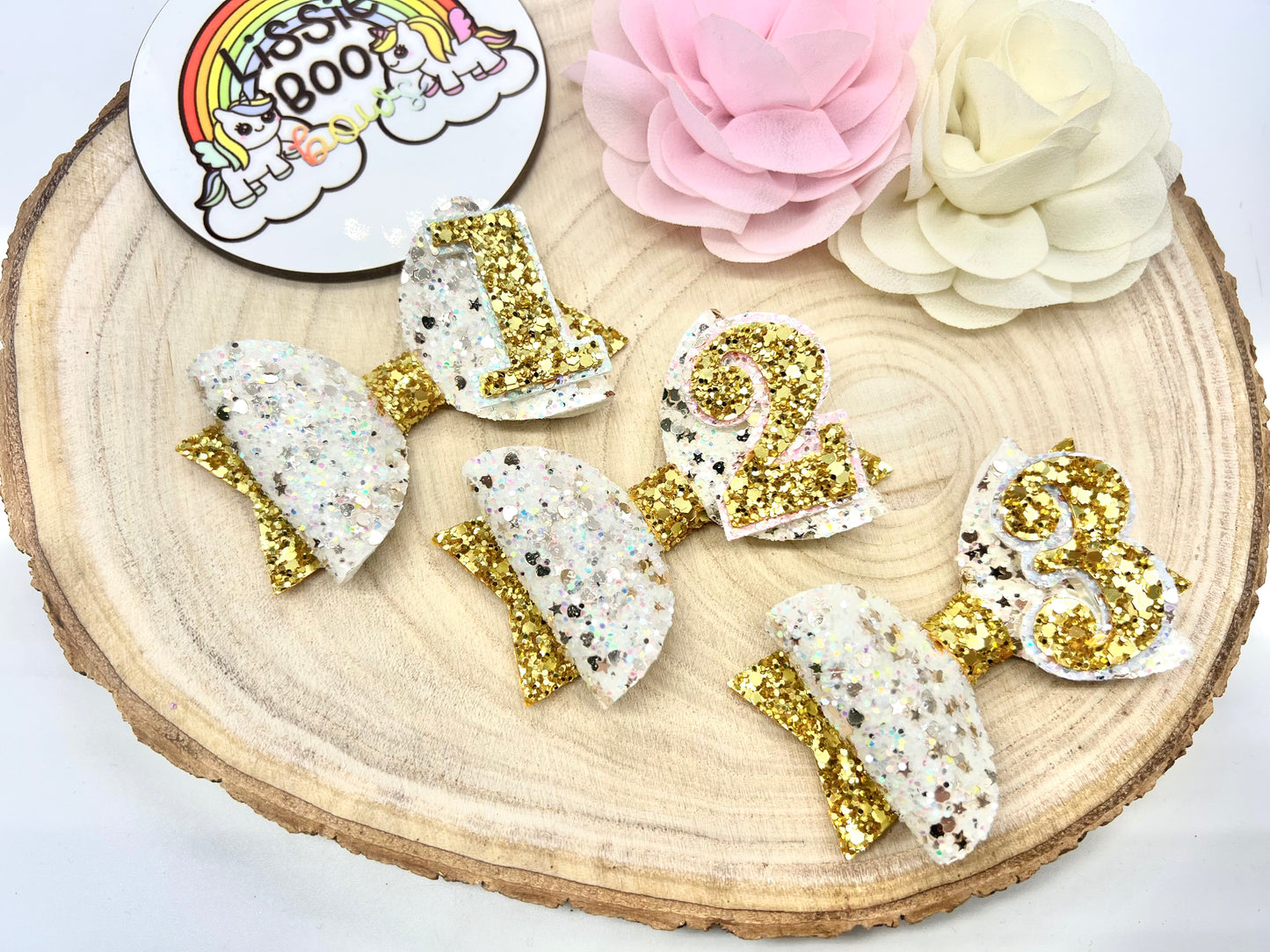 Sparkly glitter birthday hair bow 3.5” - one supplied