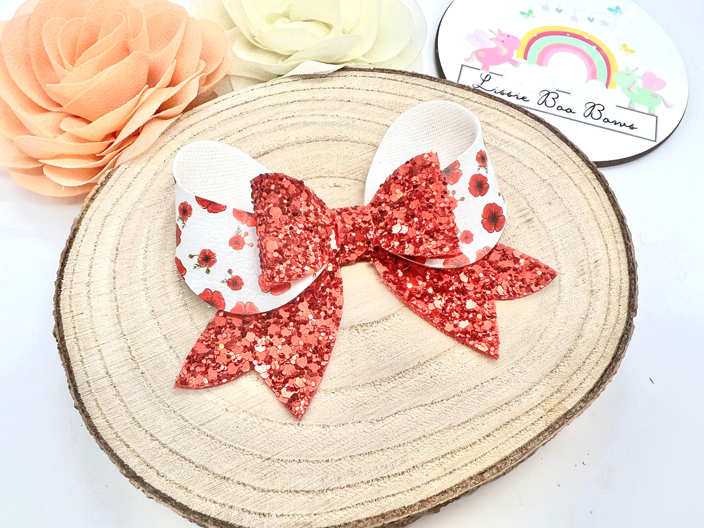 Poppies hair bow 3.75”