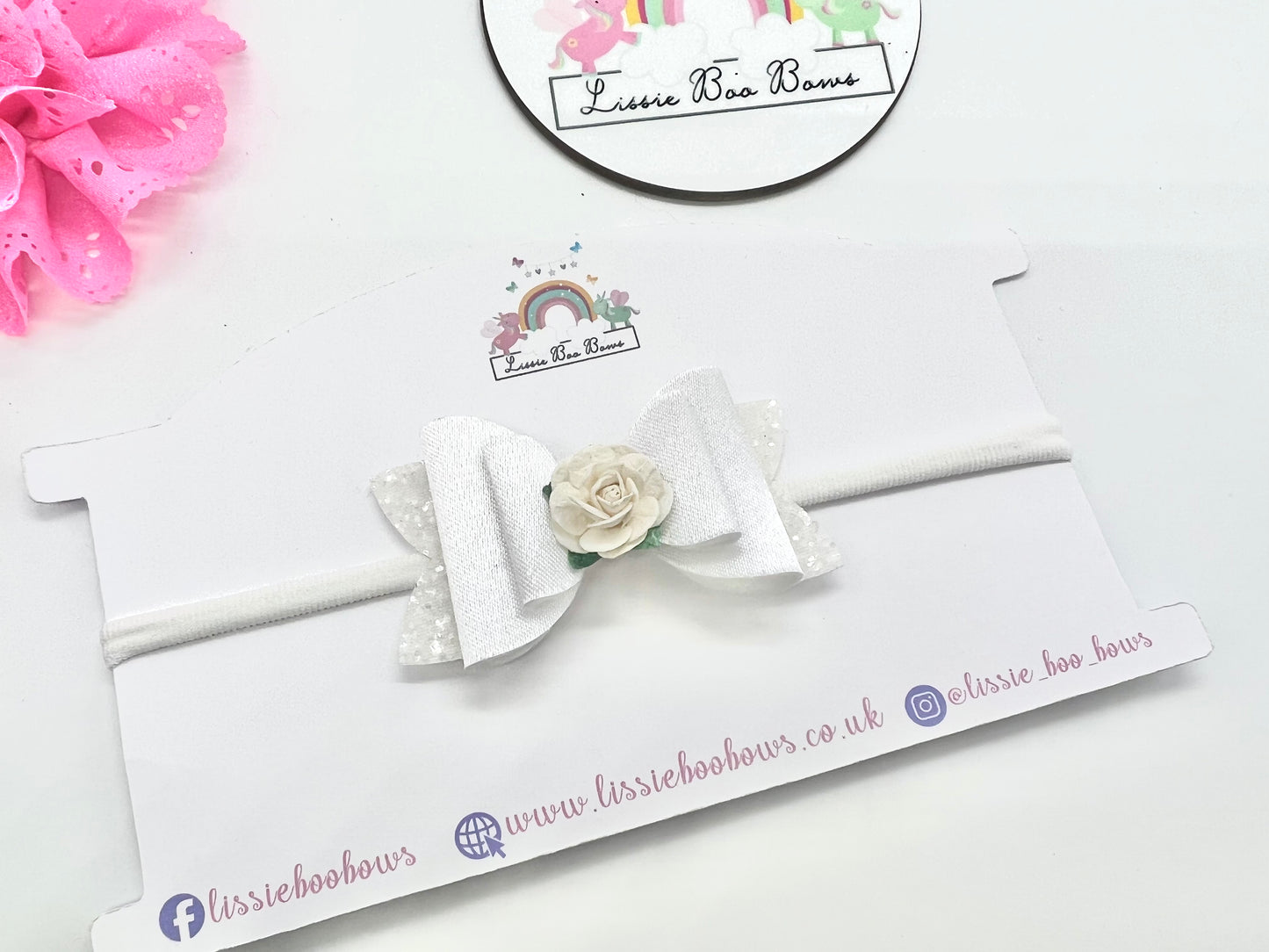 Satin floral hair bow 3.5”