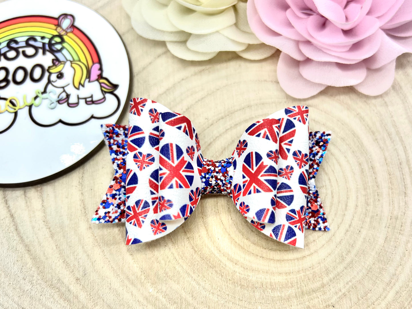 Union Jack hair bow 3.5”
