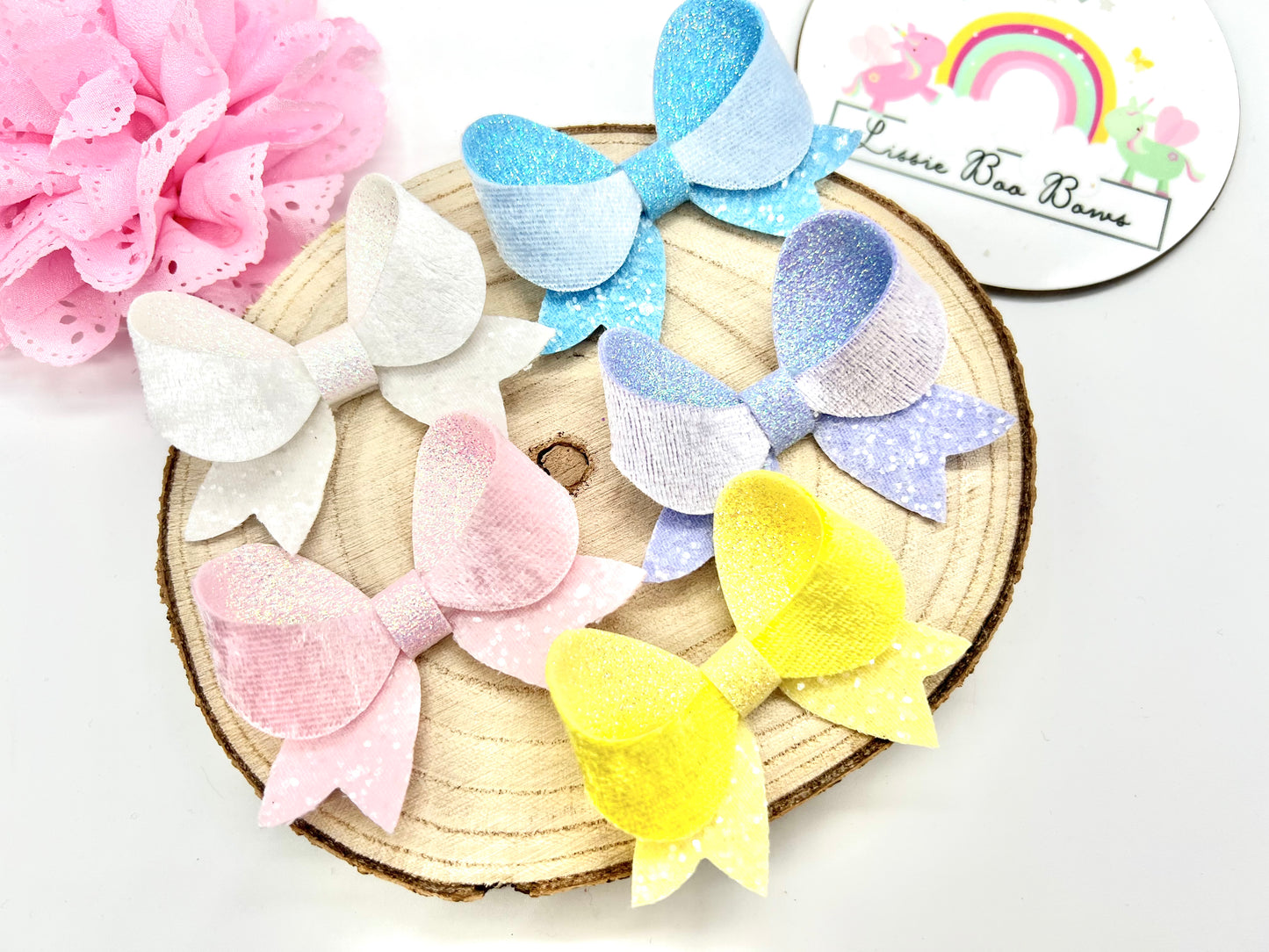 Double sided velvet and fine glitter fancy hair bows 2.5”