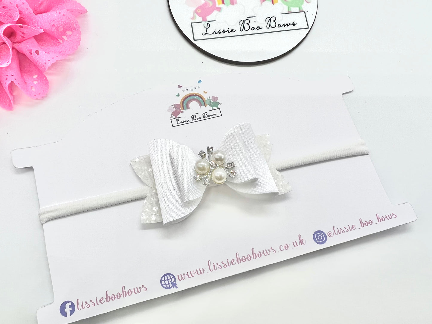 Satin Pearl burst hair bow 3.5”
