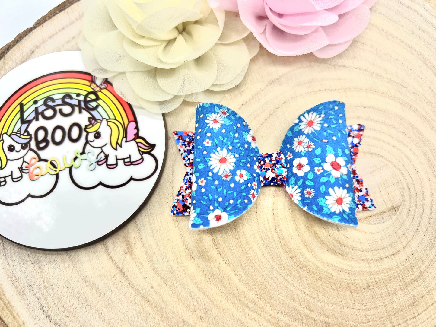 Royal floral hair bow 3.5”