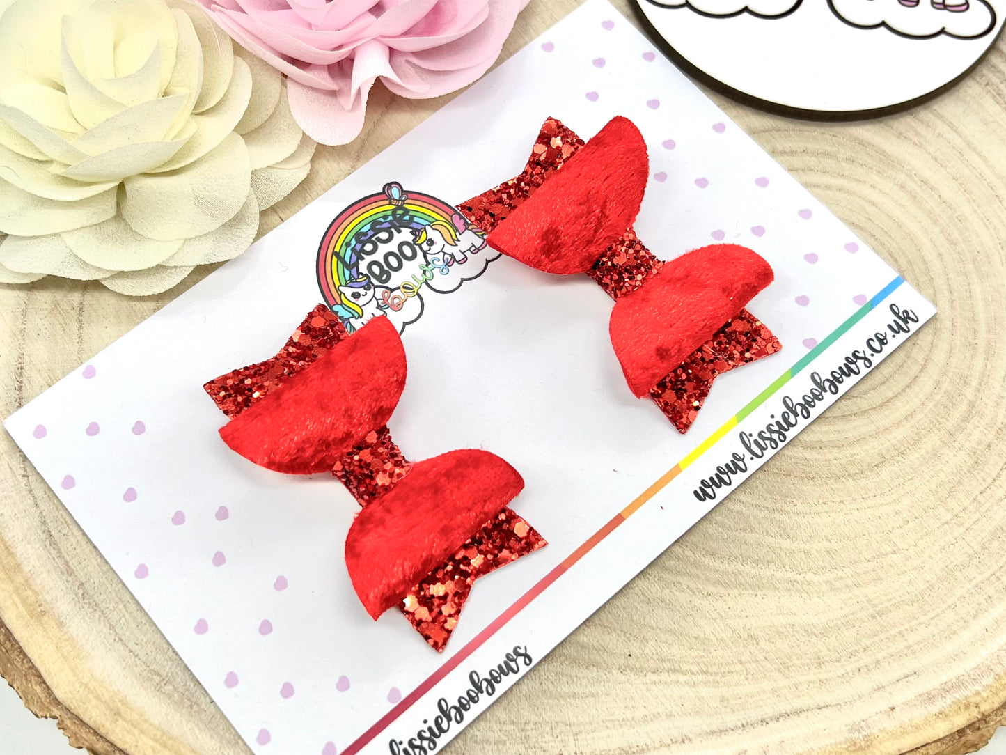 2.5” red velvet piggytail hair bows