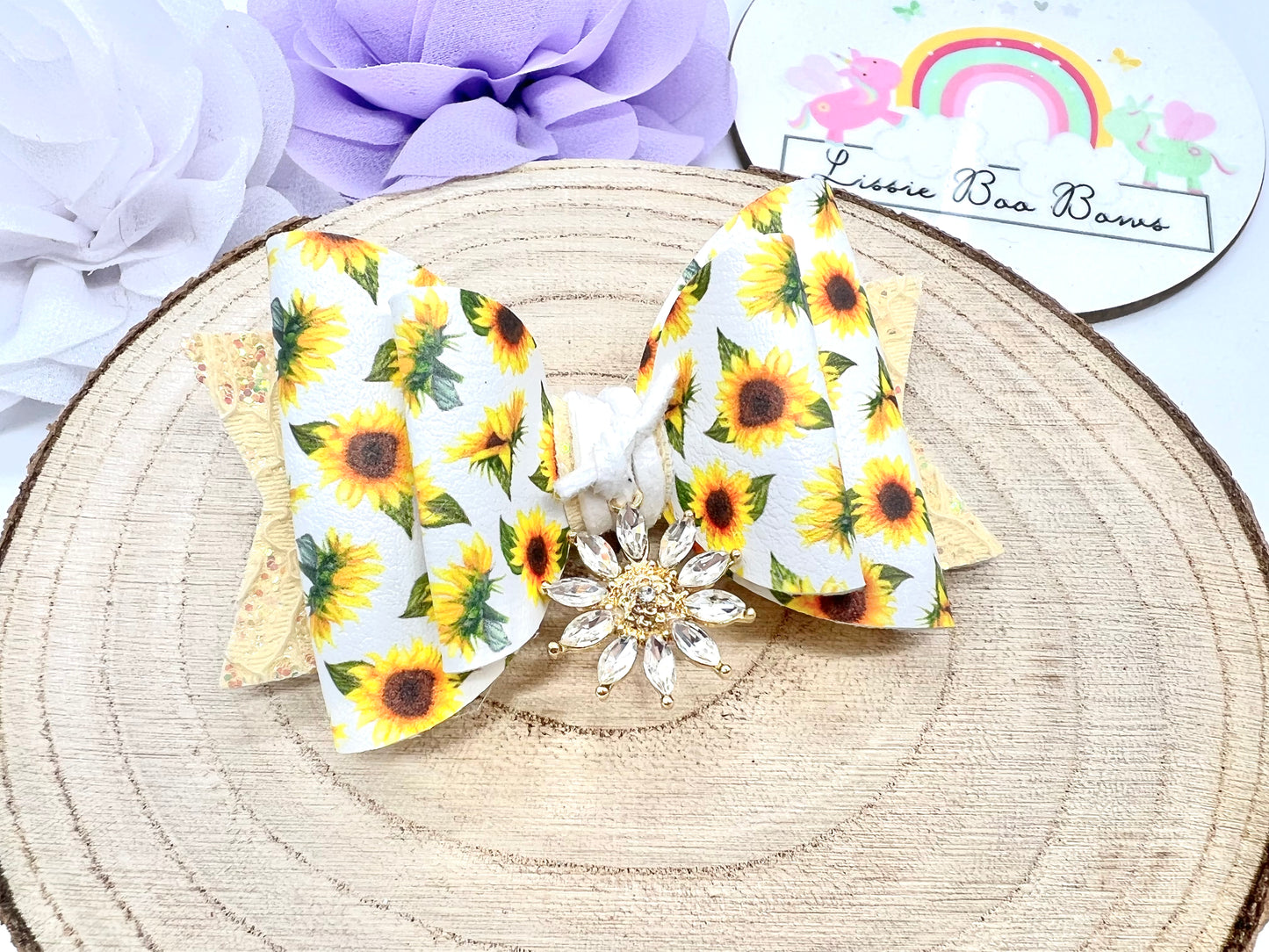 Sunflower charm bow 3.5”
