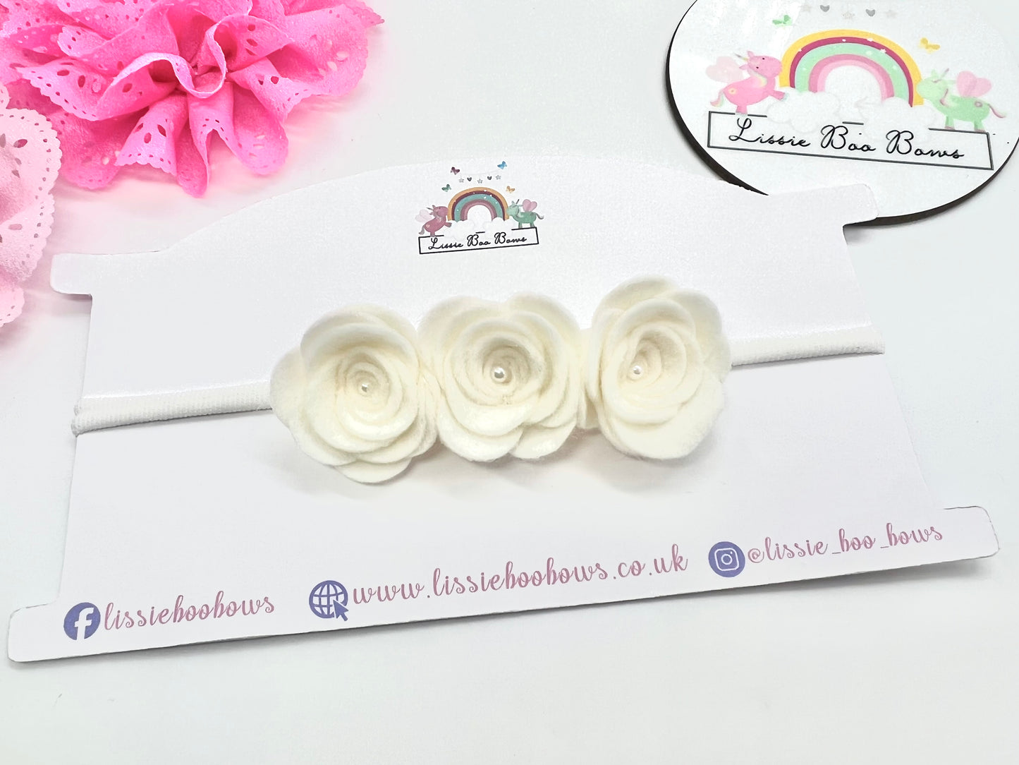 Felt rose pearl dainty baby headband - all colours available