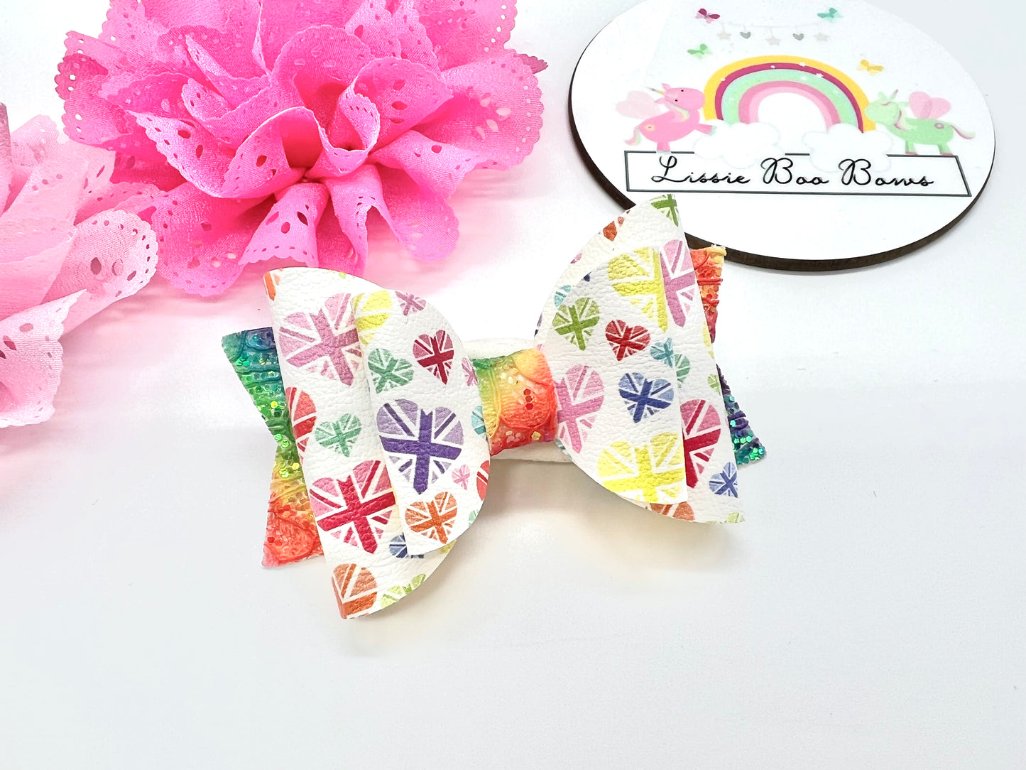 Union Jack hair bow - multiple colour options available 3”