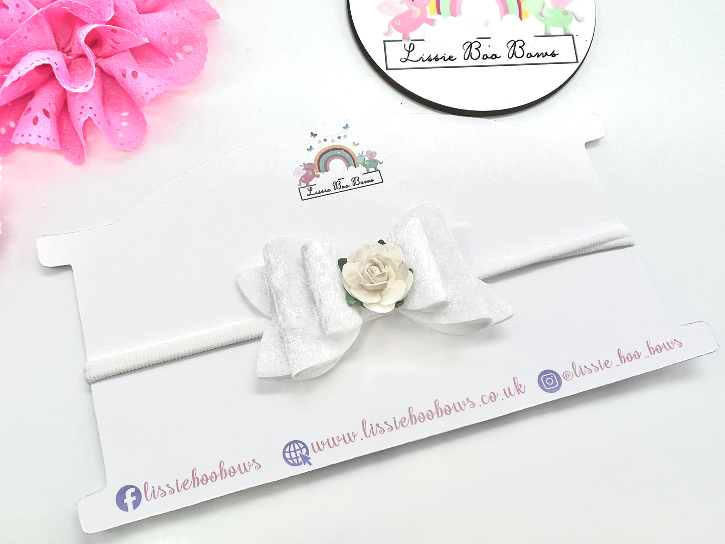 Velvet floral hair bow 3.5” - available as clip, bobble or dainty baby headband