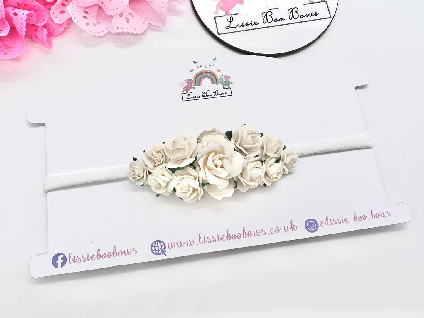 Floral hair accessory - all colours available- available as clip, baby band or Alice band