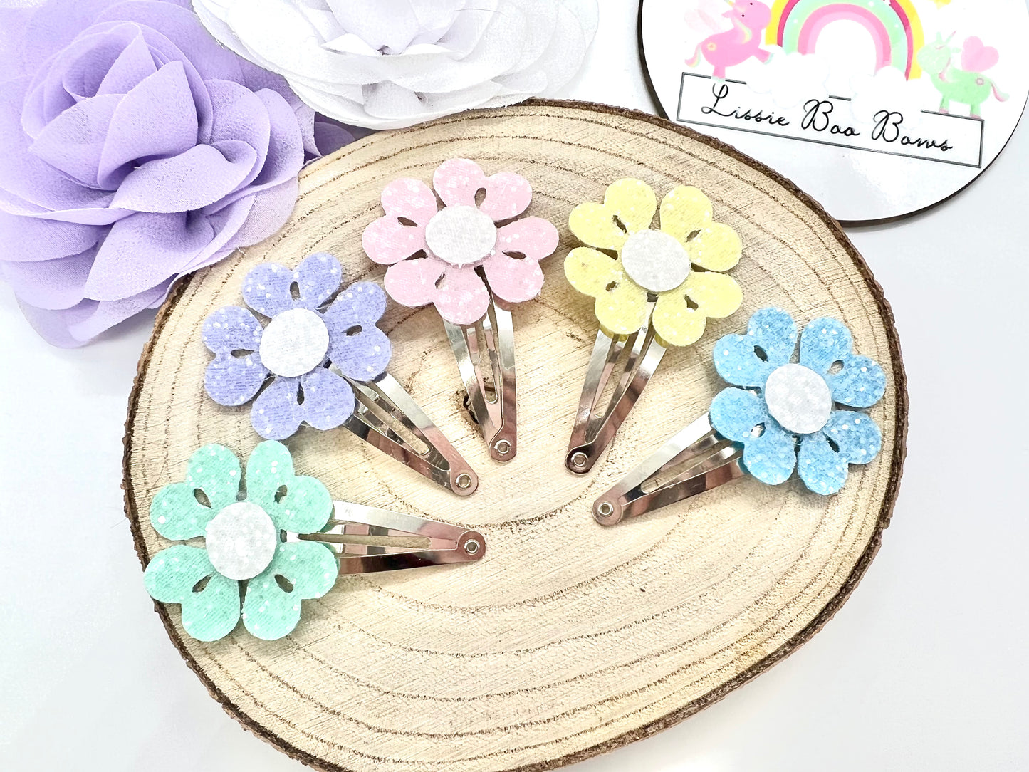 Set of 5 pastel flower hair clips