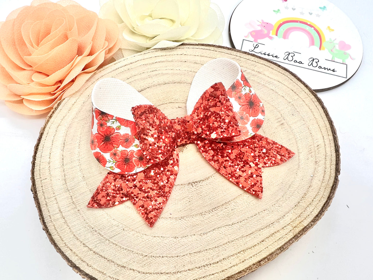 Poppies hair bow 3.75”