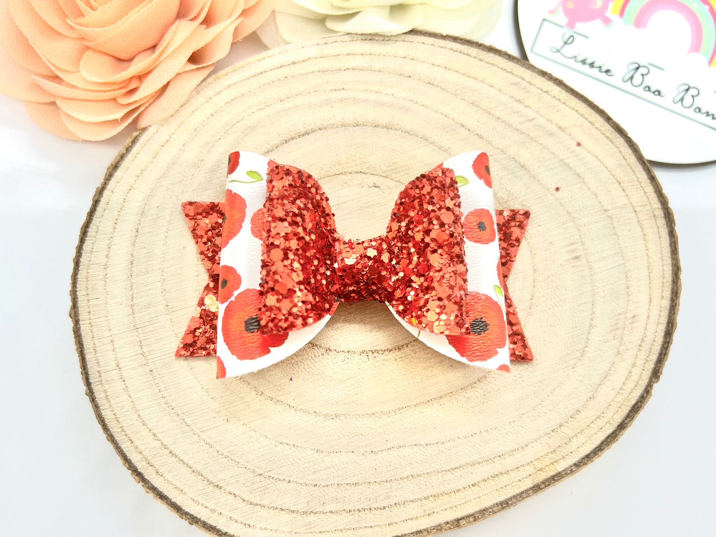 Poppies hair bow 3.5”