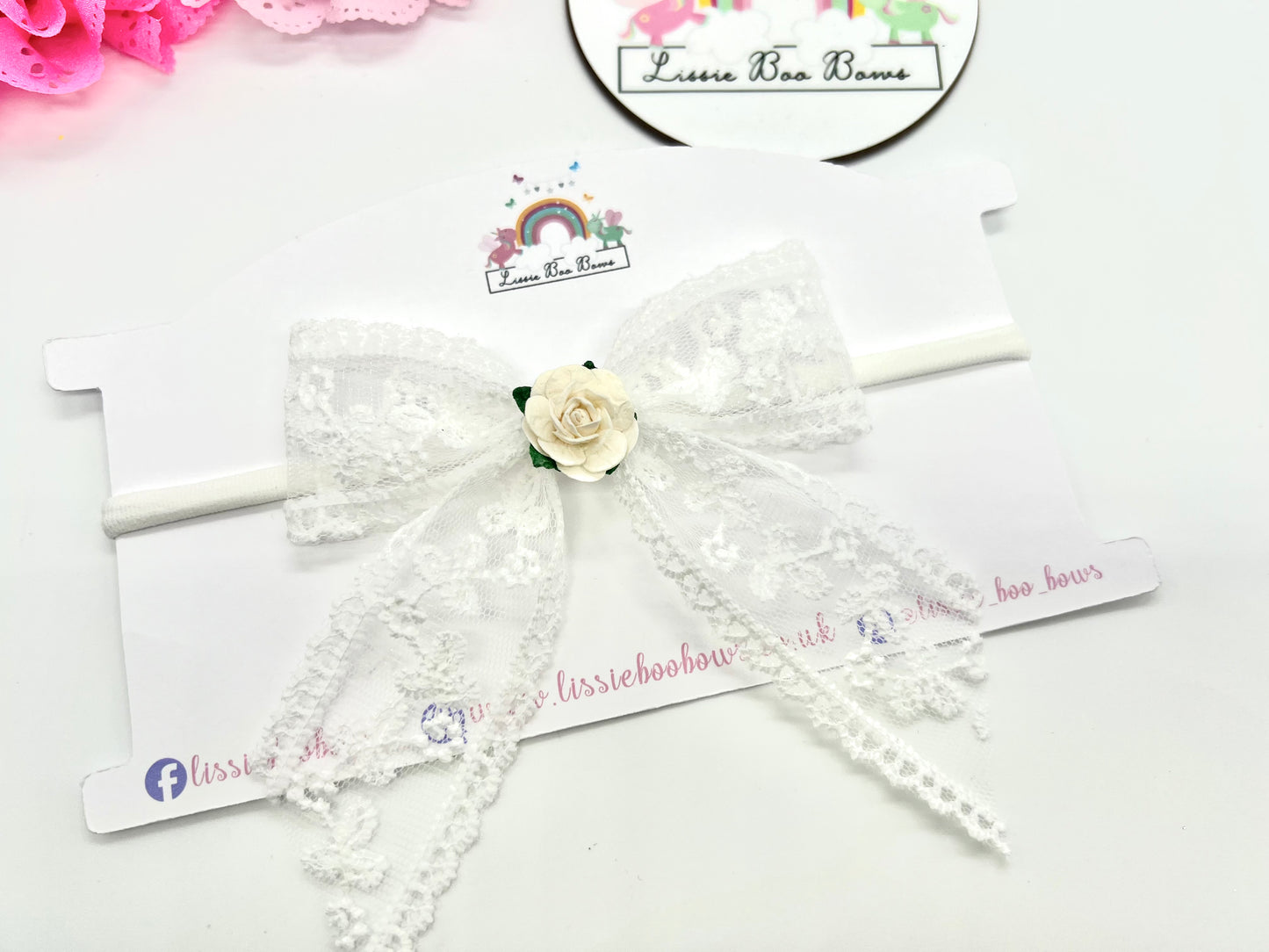 Lace ribbon floral bow - any finish available