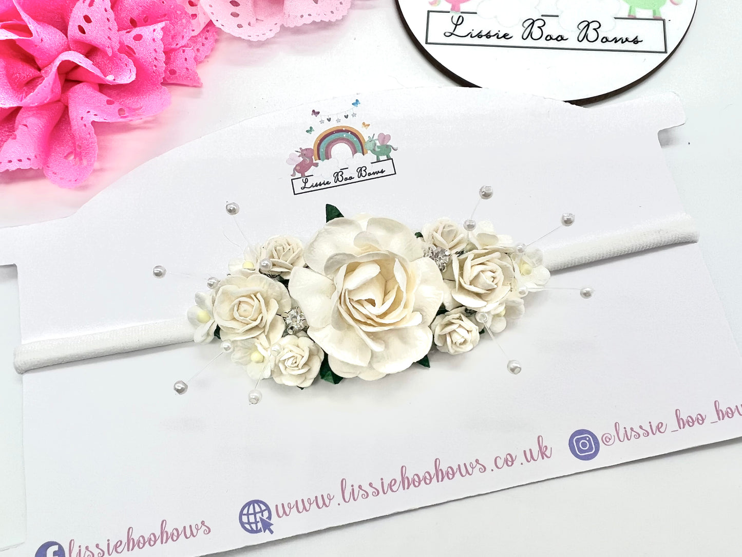 Floral rose hair accessory - available as clip, baby band or Alice band - all colours available