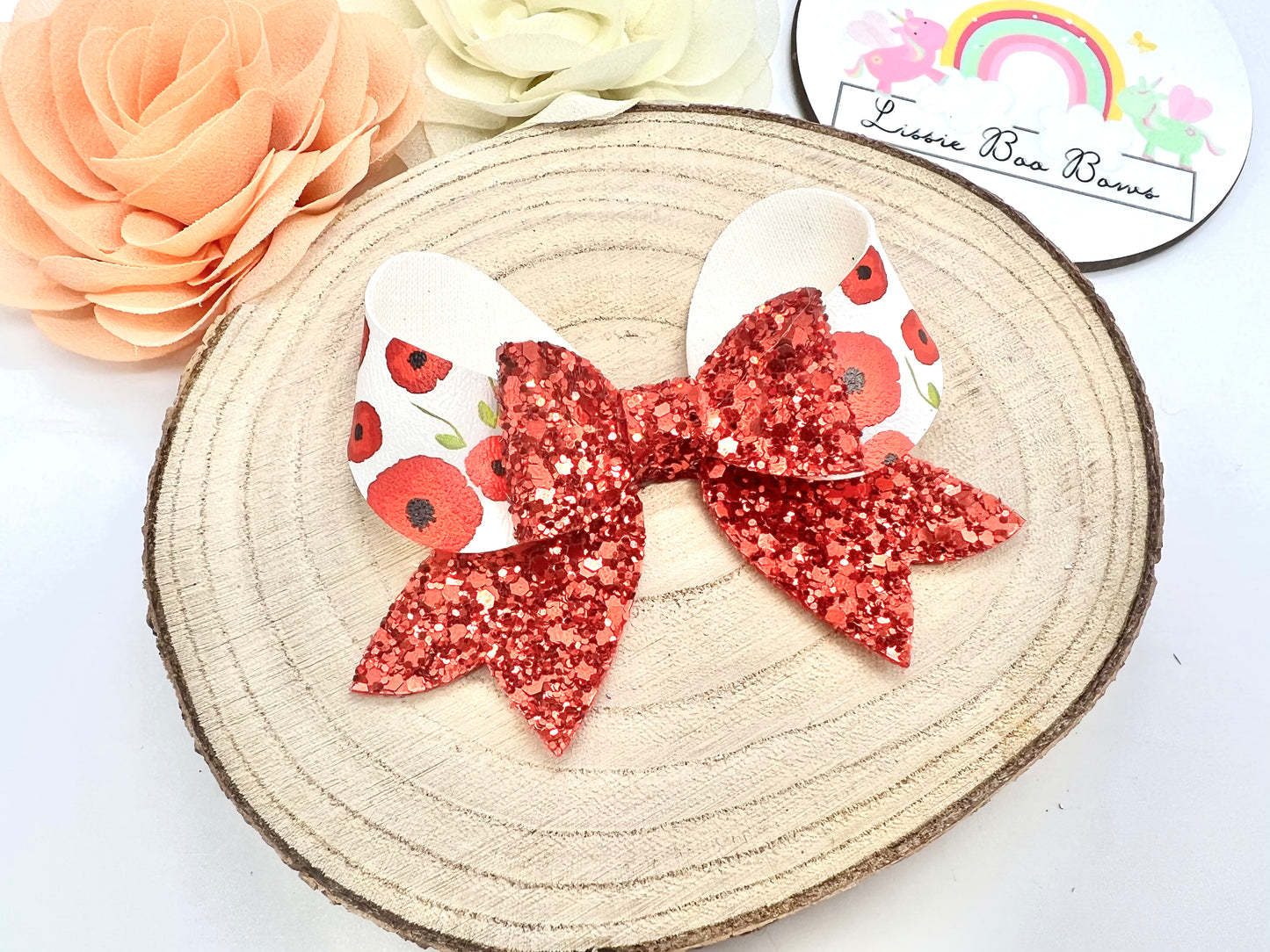 Poppies hair bow 3.75”