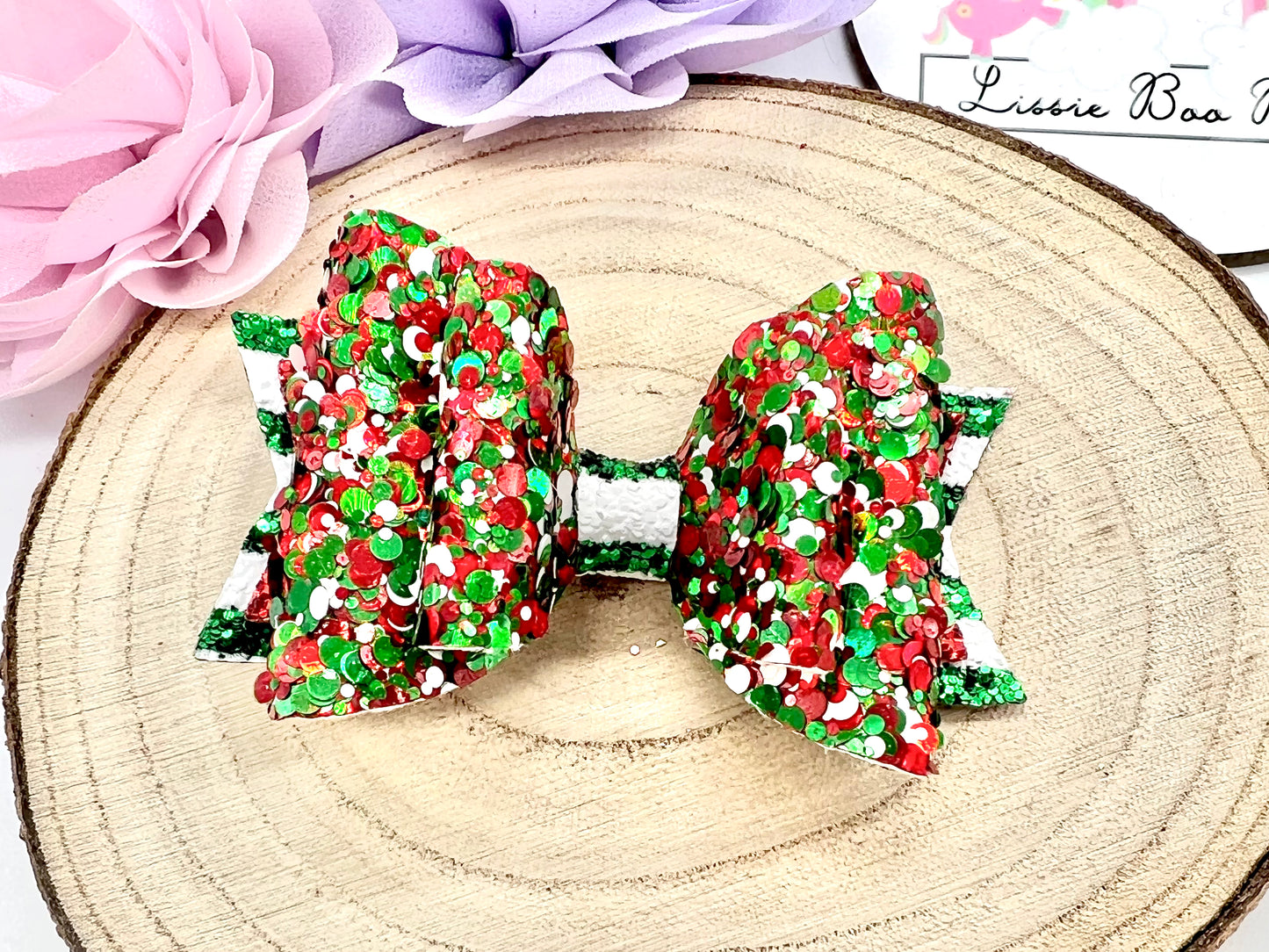 3.5” Christmas glitter hair bow