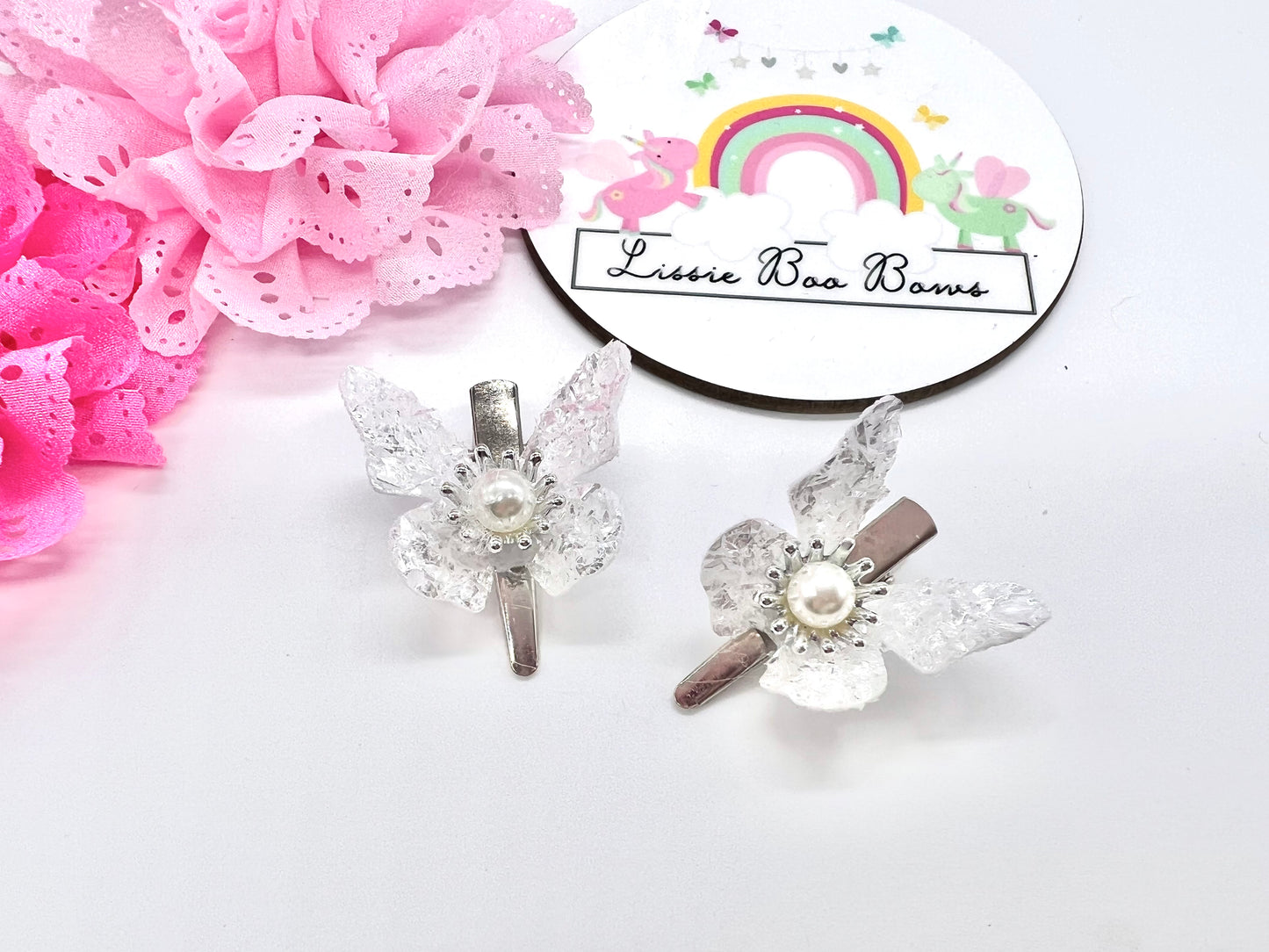 Set of 2 crystal glitter Pearl butterfly hair clips