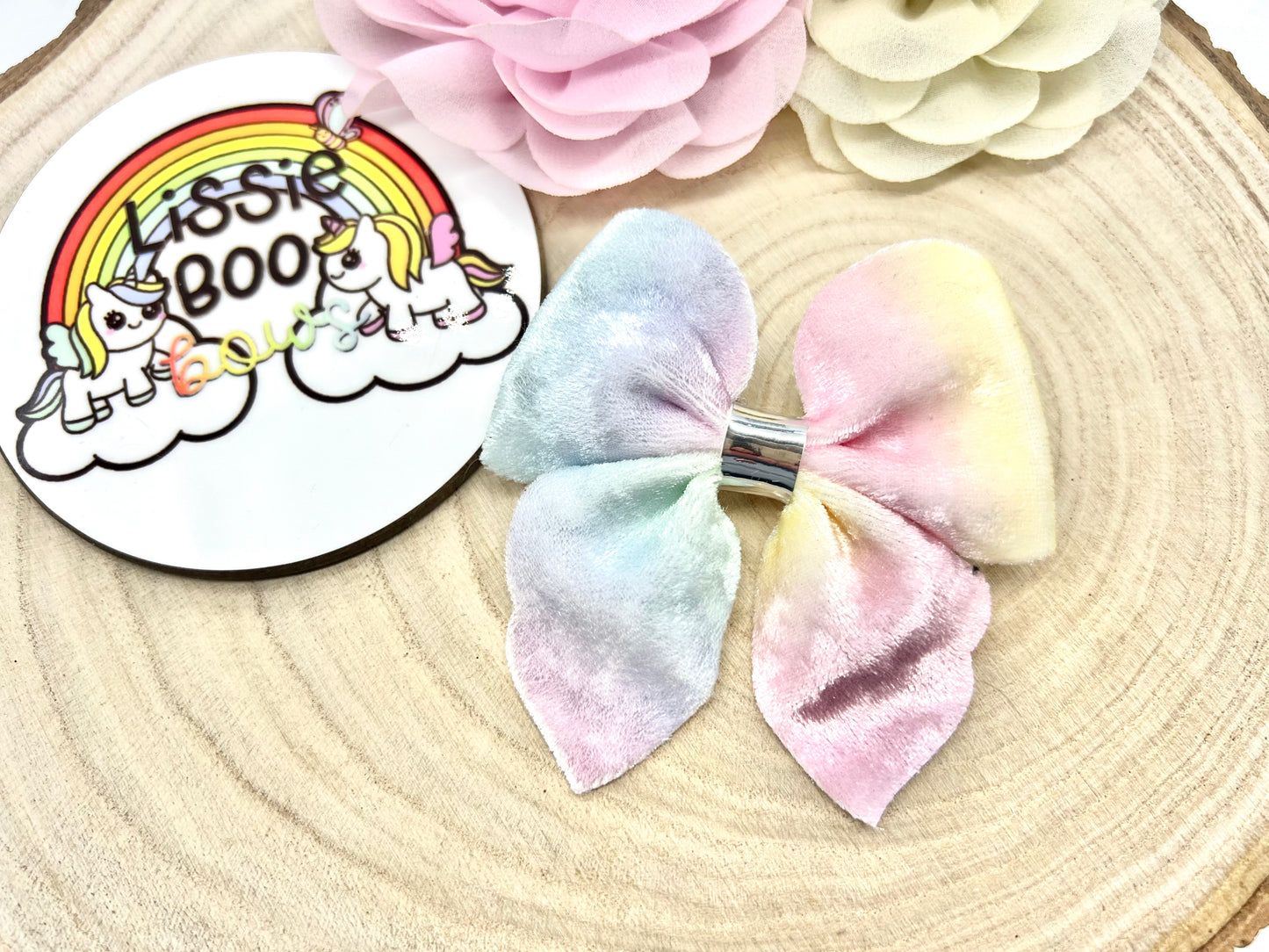 3” pastel rainbow velvet pinch hair bow