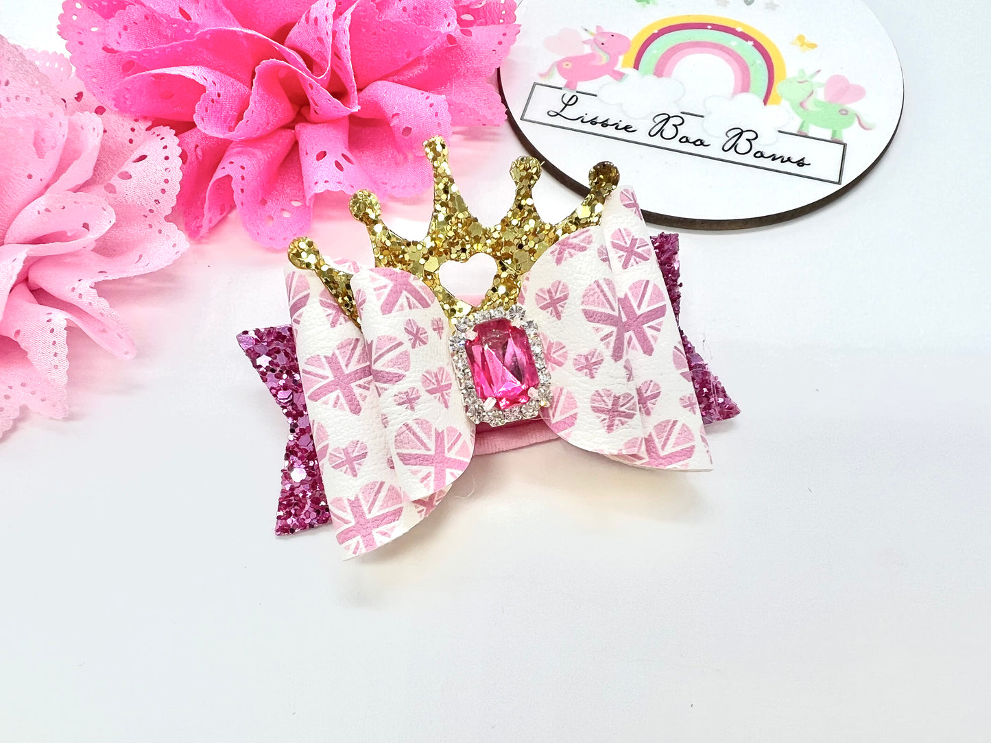 Union Jack hair bow - multiple colour options available 3”