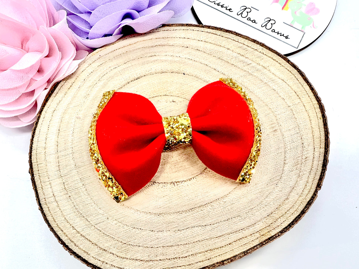 Red Velvet pinch hairbow 3”
