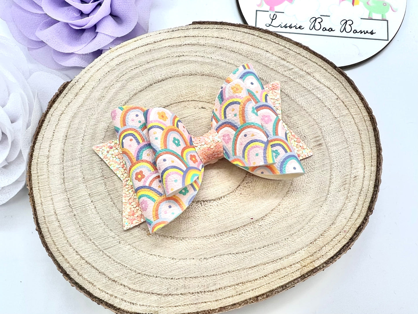 3.5” Peachy rainbows hair bow