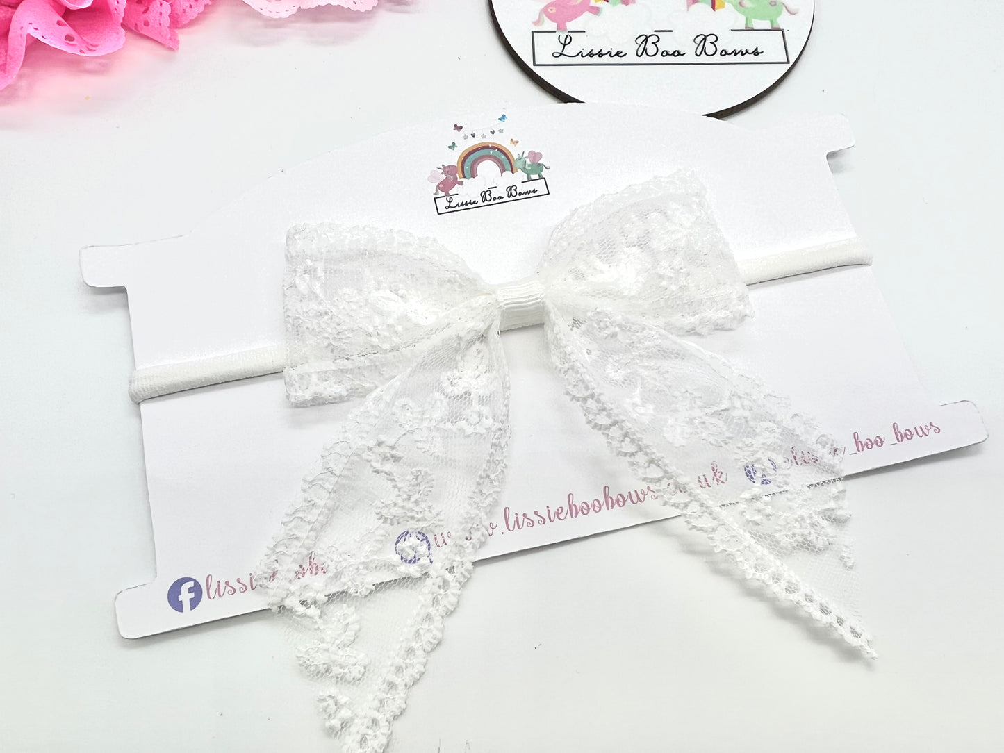 Lace ribbon hair bow - any finish available