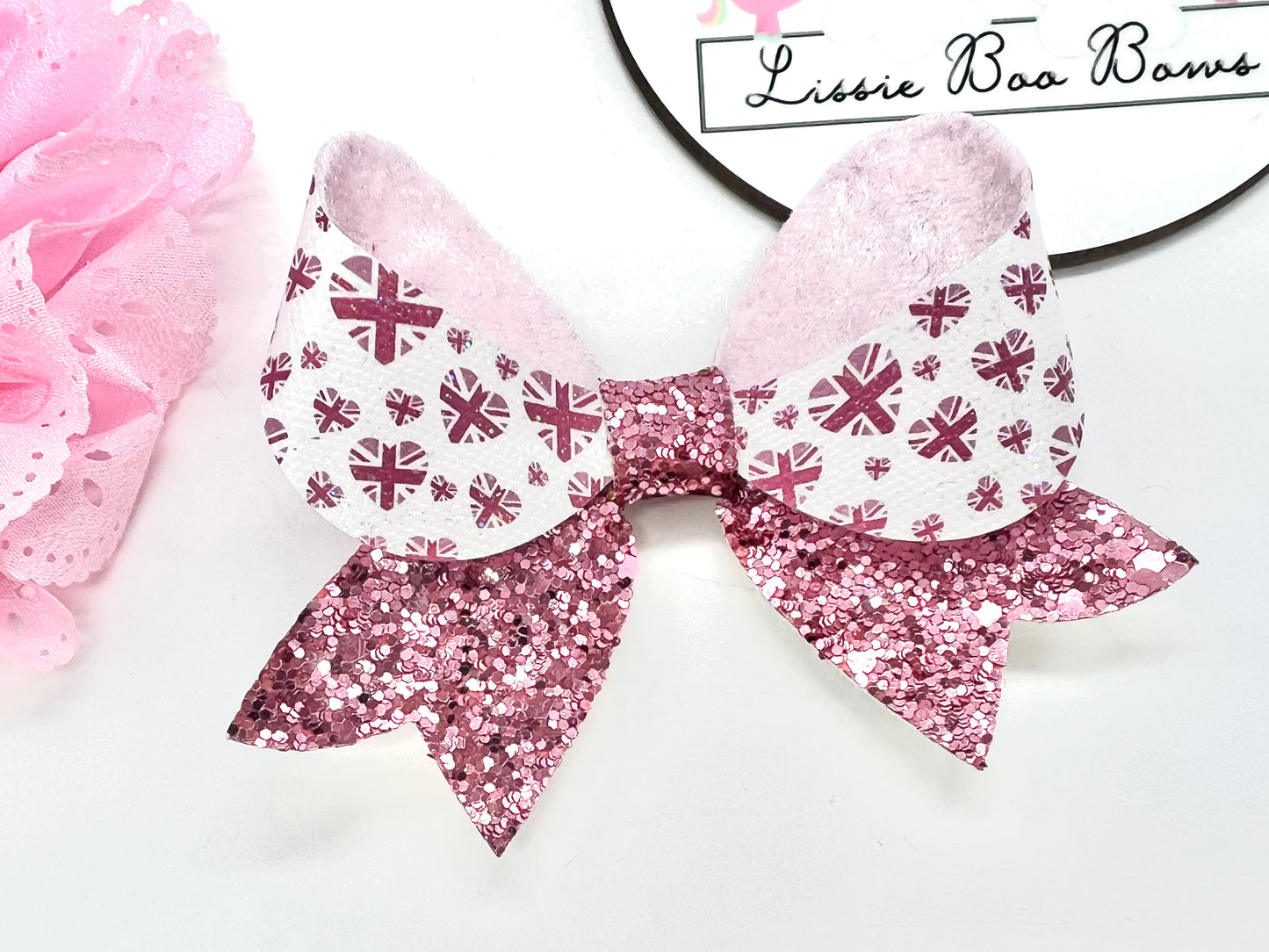 Double sided Union Jack hair bow 3.5”