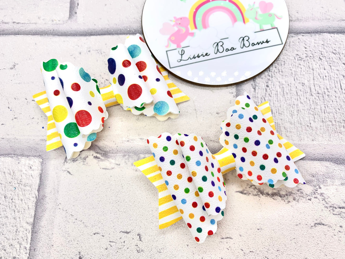 3.5” Colourful dotty Hair bow (one supplied)