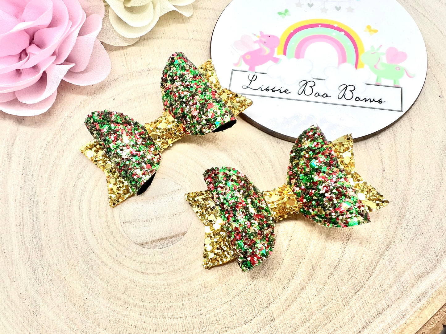 Christmas glitter piggytail set 2.5”