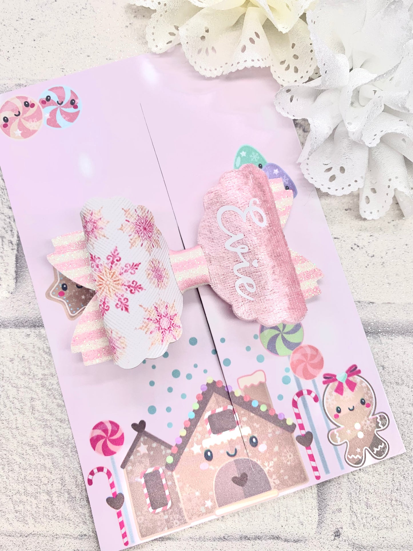 Pink snowflake personalised bow