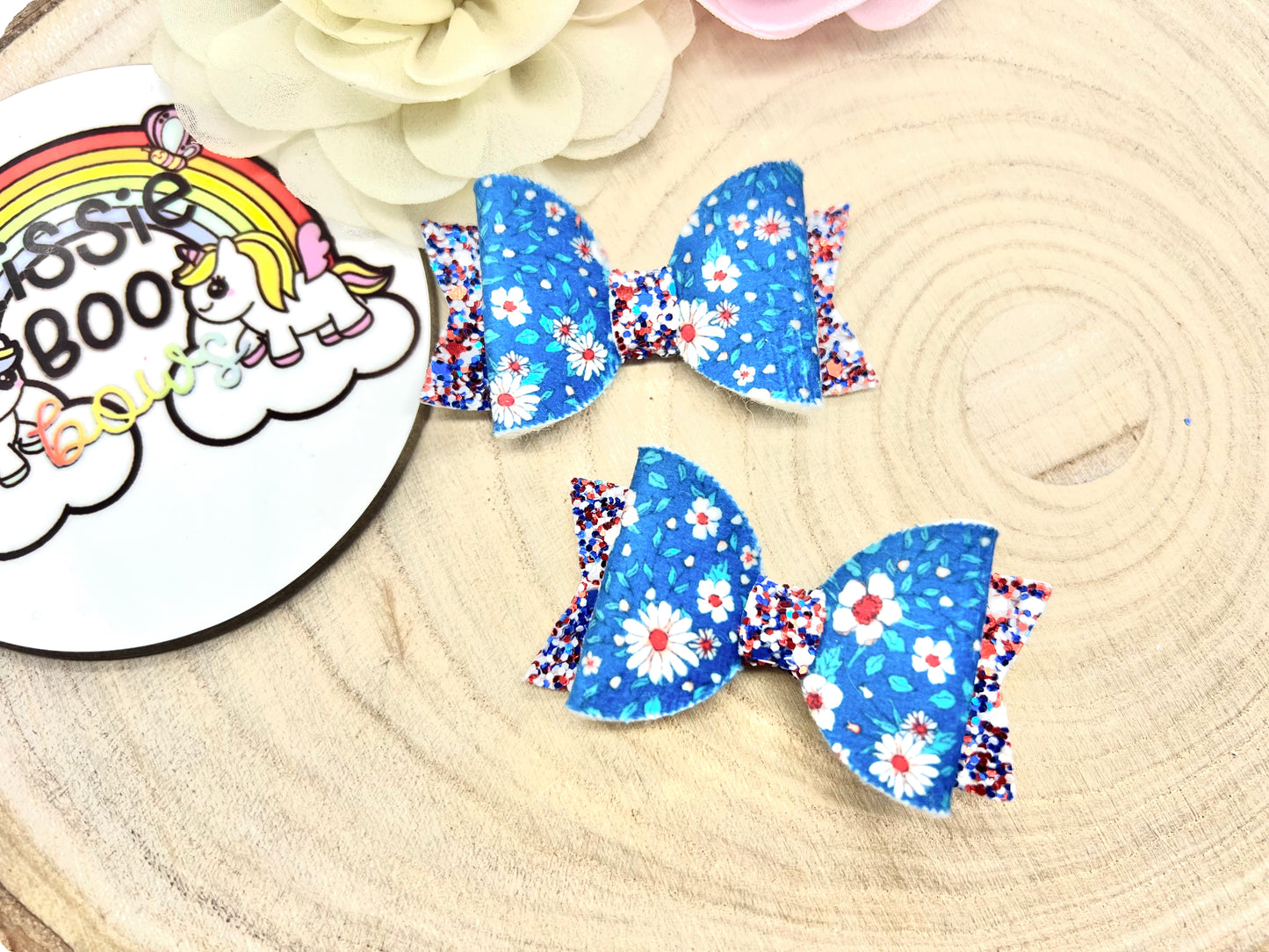 Royal Floral Piggytail bows 2.5”