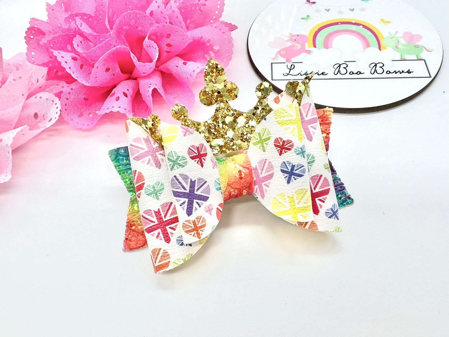 Union Jack hair bow - multiple colour options available 3”