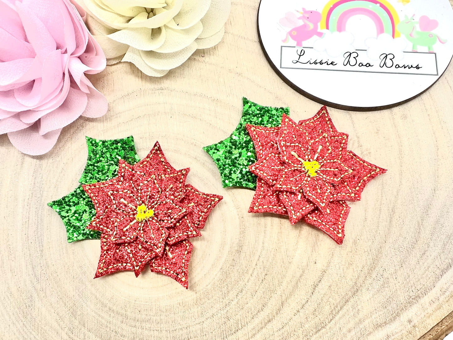 Set of two poinsettia hair accessories