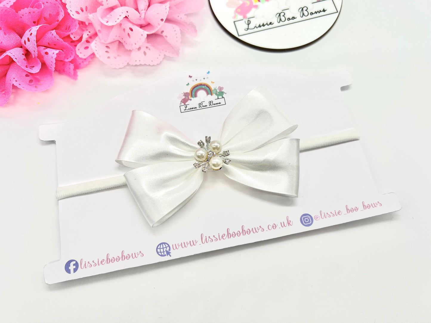 Satin bias Pearl burst hair bow