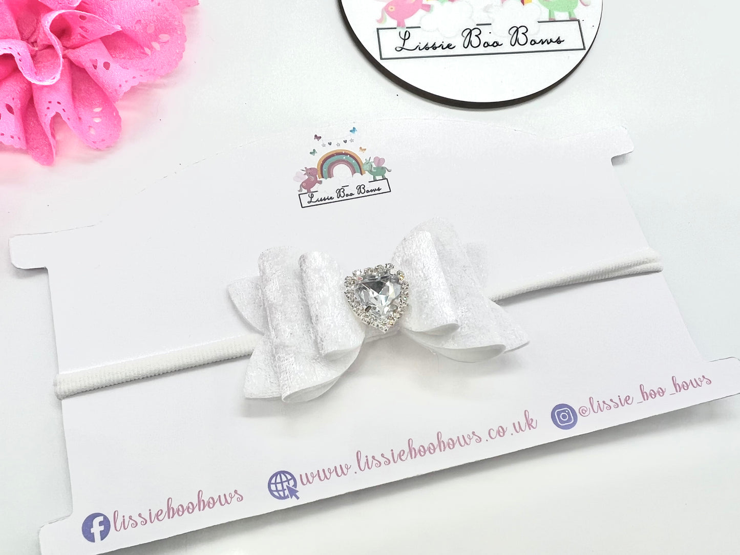 Velvet diamanté heart hair bow 3.5” - all colours & finishes available