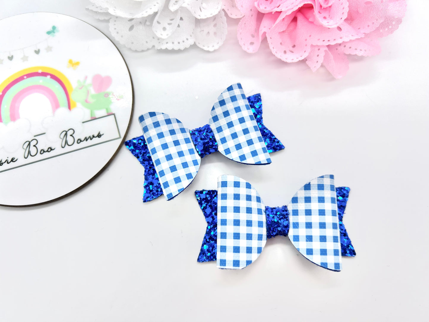 Gingham piggytail set - 2.5” - all school colours available