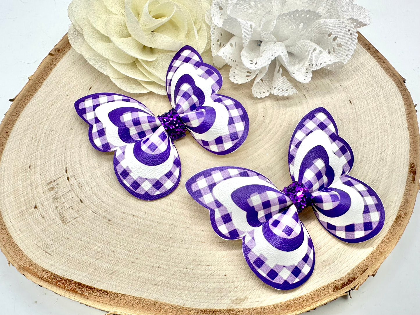 Purple Gingham butterfly hair accessories - sold individually