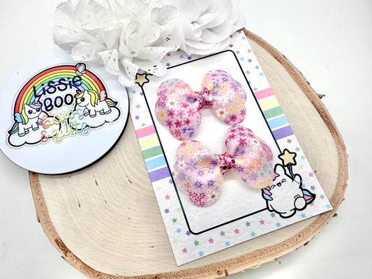 3” floral pinch piggytail set