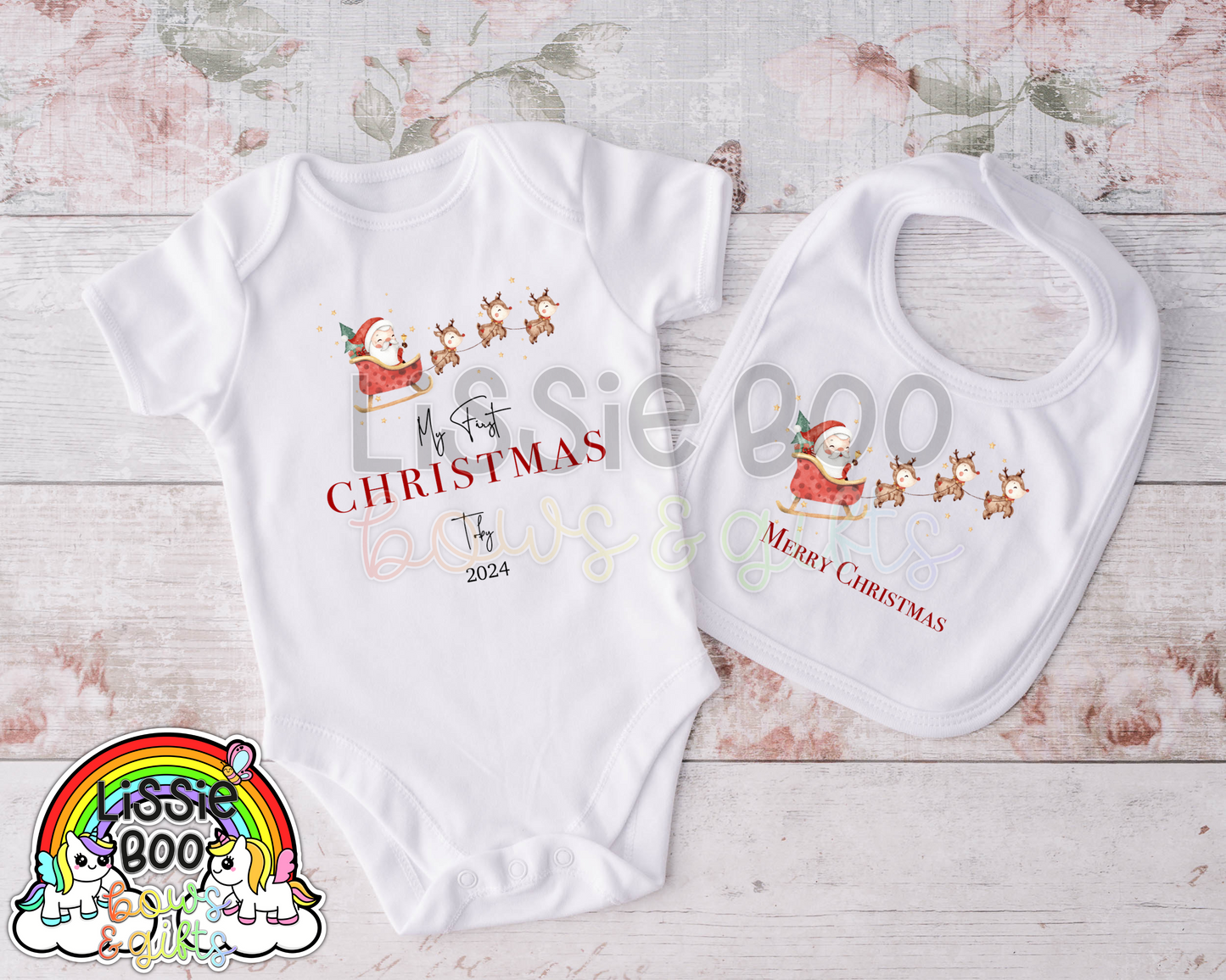 Christmas Baby bib/baby vest (available individually or together)