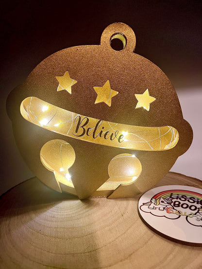 Wooden Believe Bell with lights