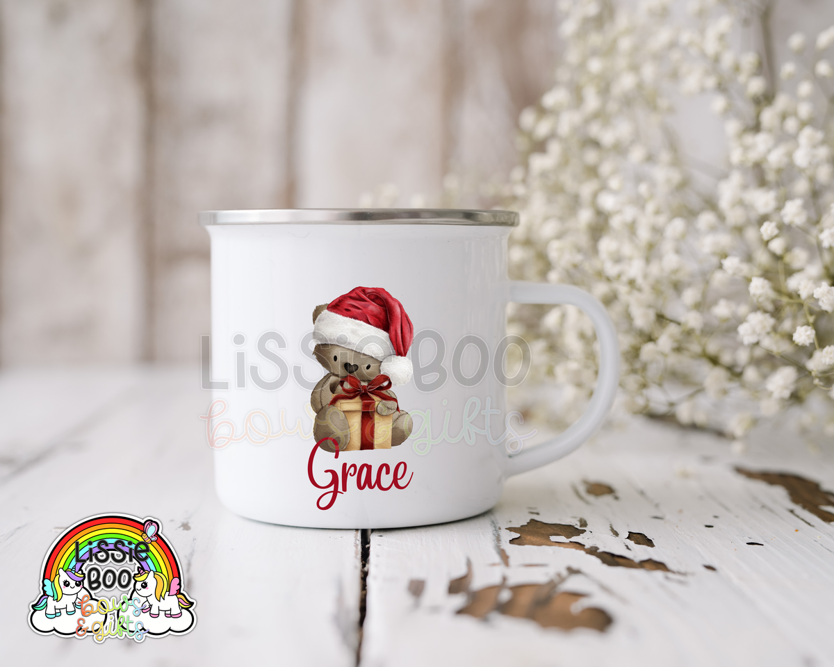Christmas Present Brown Bear enamel mug