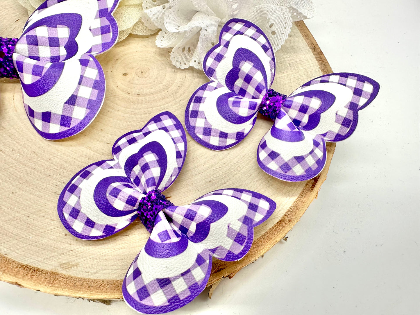 Purple Gingham butterfly hair accessories - sold individually