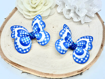 Royal Blue Gingham butterfly hair accessories - sold individually