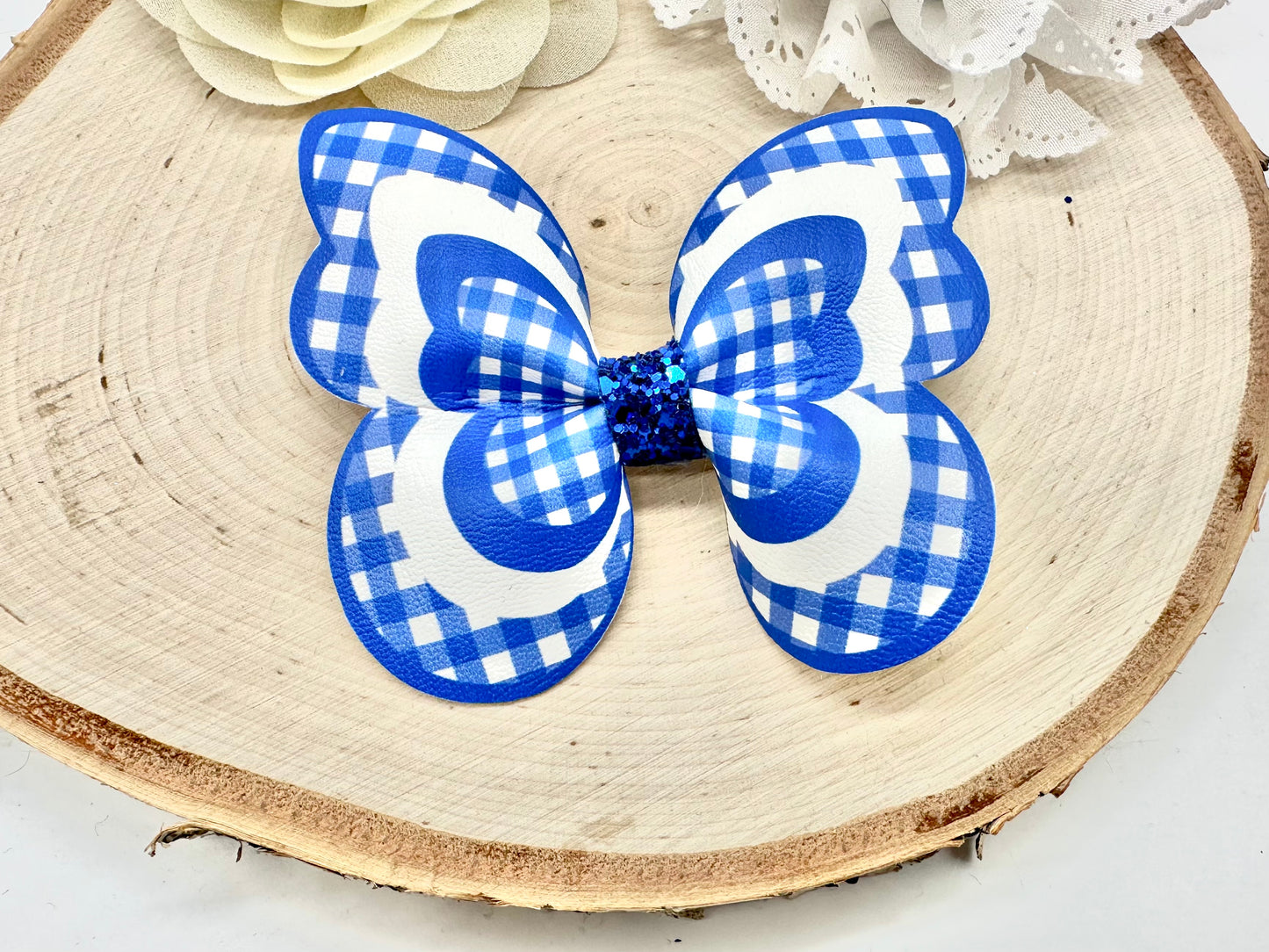 Royal Blue Gingham butterfly hair accessories - sold individually