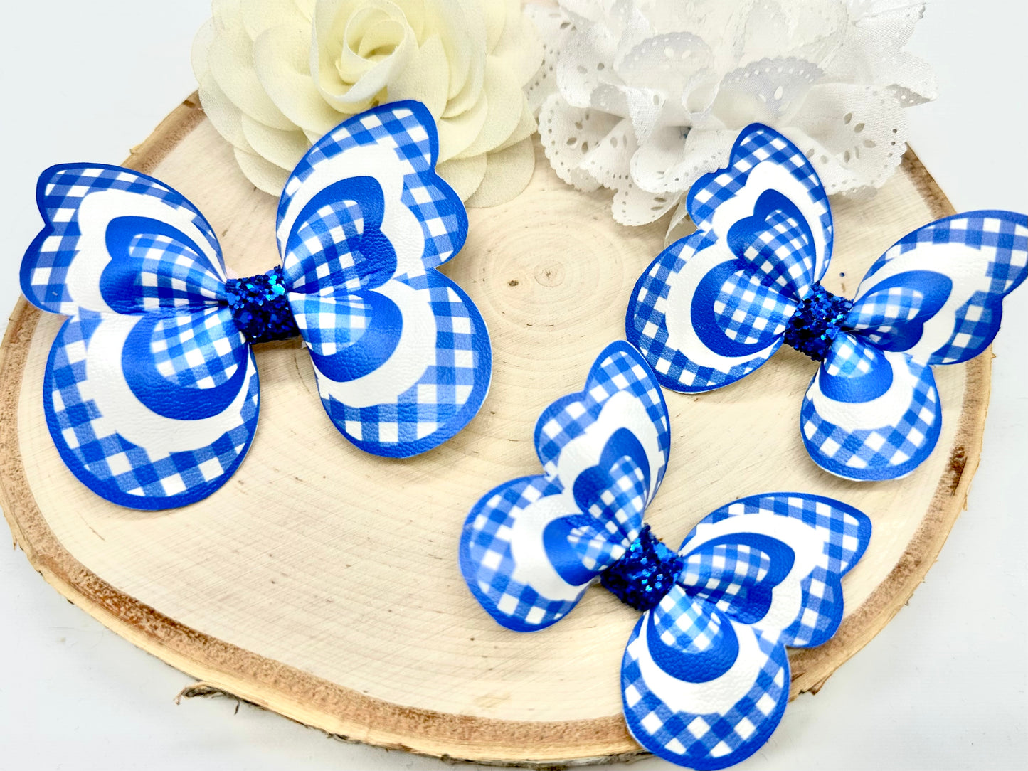 Royal Blue Gingham butterfly hair accessories - sold individually